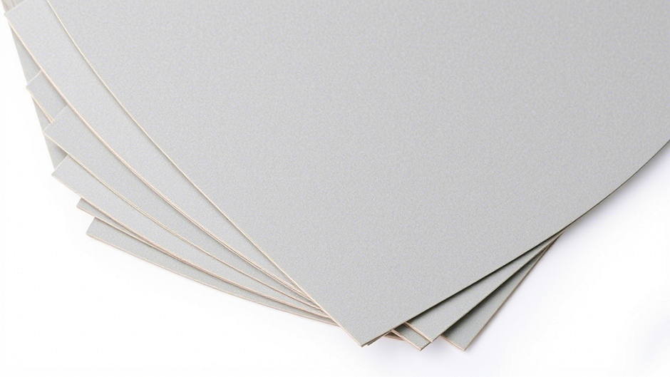 A stack of grey board sheets in varying thicknesses, commonly used for bookbinding and packaging.
