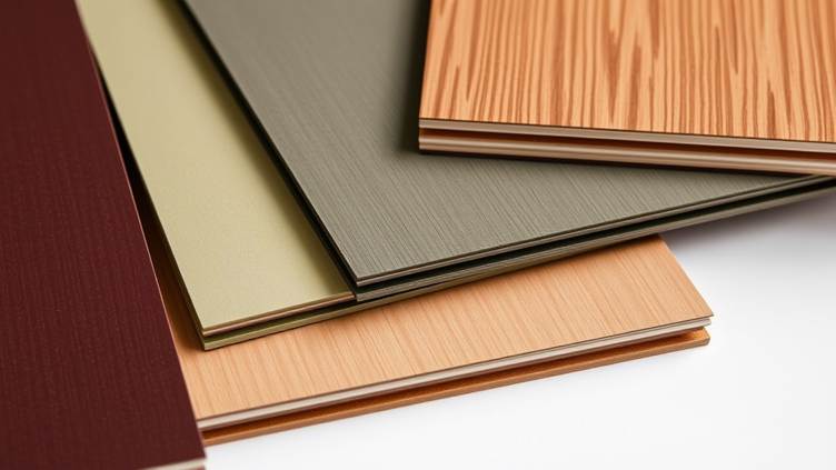 Close-up image of three stacked book binding boards labeled Davey, Talas, and Conservation by Design, showing texture and color variations.