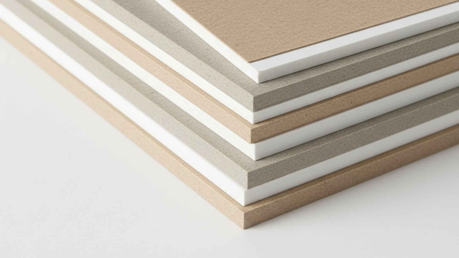 Stack of premium box board sheets for packaging and printing applications.